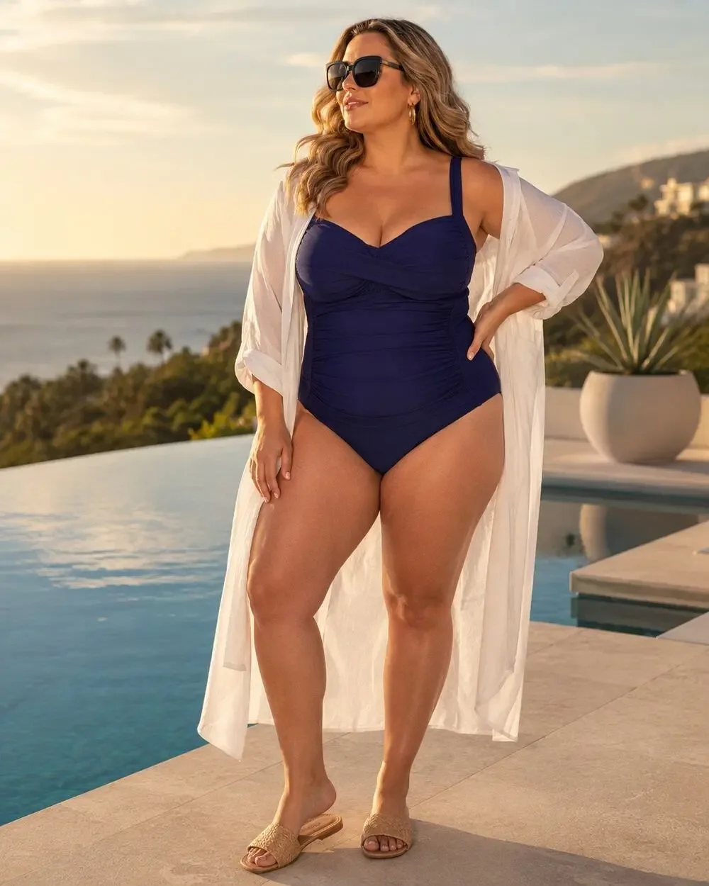 Liz Claiborne Plus Size One Piece Swimsuit Navy Ruched Tummy Control 16 NWT